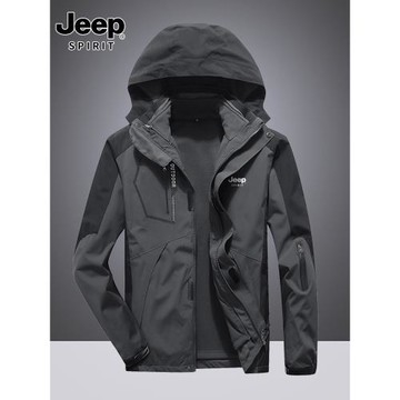 JEEP吉普沖鋒衣男士三合一可拆卸秋冬外套戶外防風登山夾克中老年