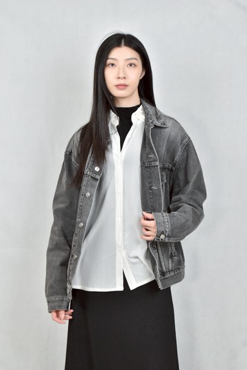 (L) balenciaga灰色牛仔外套