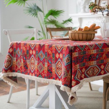 復古歐式美式圣誕餐桌桌布民族風東南亞新中式紅色喜慶新年桌布