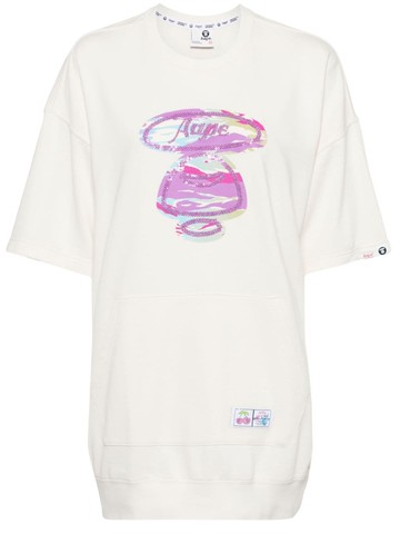 AAPE BY *A BATHING APE® - logo-appliqué cotton-blend T-shirt - women - Cotton/Polyester - XXS - Neutrals
