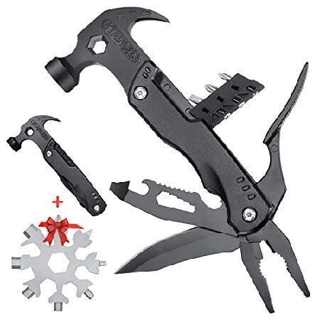 GRESOU Camping Hammer Multitool for Men Dad Husband, 14 In Mini Hammer Multitool Camping Accessories Survival Gadget, All In One Tools Cool Gadgets