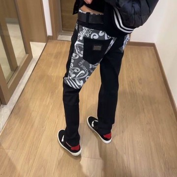 新款高品質網紅同款DG牛仔褲男士輕奢拼接褲男休閒百搭潮流直筒褲 百搭休閑長褲男生牛仔褲