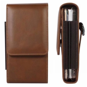 雙層豎款亮面黑色翻蓋式掛腰式皮套磁扣穿皮帶腰套放兩個手機包男