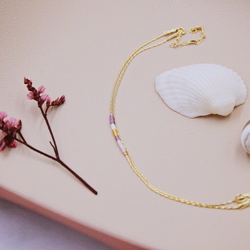 精靈Genie | 金霓蛇骨雙細鍊 12櫻粉 銅鍍金日本玻璃手鍊