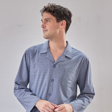 GOLDDEER金鹿 - 雅仕小細格冬季款國民領長袖褲裝睡衣-【M5305】