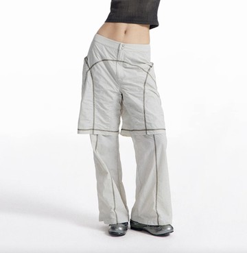 運動感 雙層疊搭網球直筒褲