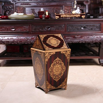 雅特詩家用創意垃圾桶搖蓋 臥室復古木歐式垃圾桶客廳家庭搖蓋式