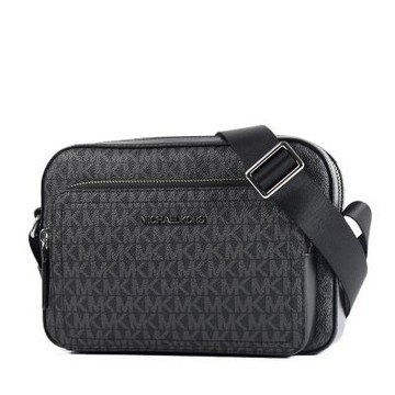 MICHAEL KORS 男款 COOPER 緹花LOGO防刮前拉鍊置物斜背包-黑色