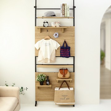 澄境 MIT頂天立地可調式寬80cm洞洞板-附層板*5+掛勾*12-2色選-架子/收納架/屏風/隔間/壁面收納/沖孔板/層板/置物架/掛架-DIY