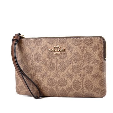 COACH 緹花LOGO防刮皮革大手拿包-棕褐