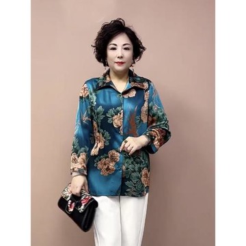 春夏新款真絲薄外套中老年媽媽桑蠶絲牡丹印花大碼開衫短款上衣女