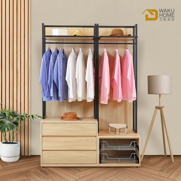 wakuhome 瓦酷家具morandi原橡木工業風4.6尺三抽+雙拉籃多功能衣櫃