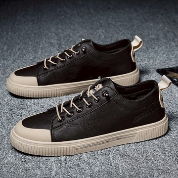 男鞋潮鞋新款秋季小皮鞋韓版潮流百搭休閑黑色一腳蹬懶人板鞋