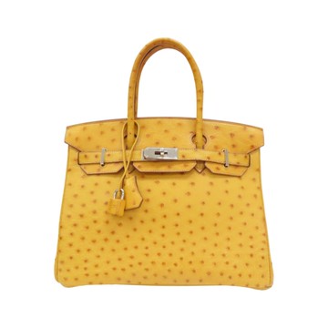 HERMES 愛馬仕 布丁黃 鴕鳥皮 Birkin 30 銀扣 手提包 □K刻 【二手名牌BRAND OFF】