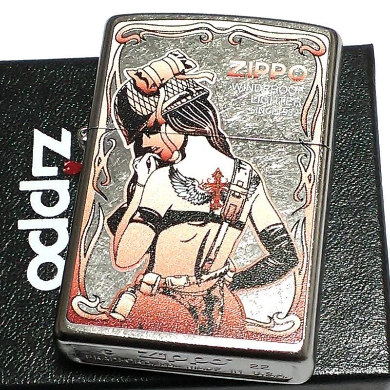 ジッポ ライター コスプレ アーミー ZIPPO クロス フェザー シルバー アメリカン ストリートクローム かっこいい ギフト