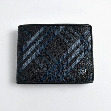 真皮短夾 黑藍格騎馬LOGO加長皮夾【NWA69】