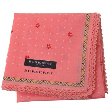 BURBERRY 經典斜格紋滾邊繽紛飛舞小花圖騰字母LOGO帕領巾(粉紅色/51CM)