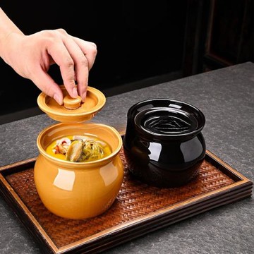 商家用燉罐陶瓷瓦罐煨湯隔水帶蓋燉盅沙縣小吃酒店餐飲一人碗湯盅