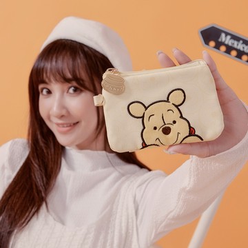 【DISNEY】小熊維尼萌萌頭-票卡零錢包-奶油黃 PTD23-E5-21BG