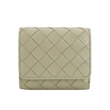 BOTTEGA VENETA 寶緹嘉 BV Intrecciato Tri-Fold 三折 經典編織 羊皮 短夾 皮夾 雙色 洞石綠色 776033