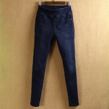 外貿秋冬加絨加厚彈力羊胎絨雙層打底保暖鉛筆褲長褲h025牛仔褲