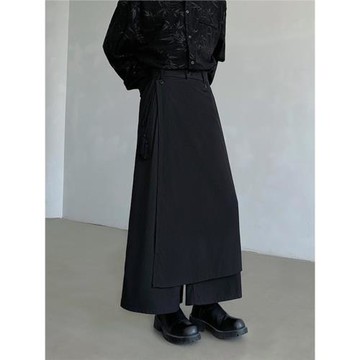 新中式兩穿褲裙男女暗黑系山本風拼接闊腿寬松黑色長褲國風休閑褲