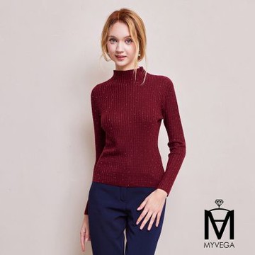 MYVEGA麥雪爾 MA羊毛絨感亮鑽點綴針織上衣-紅