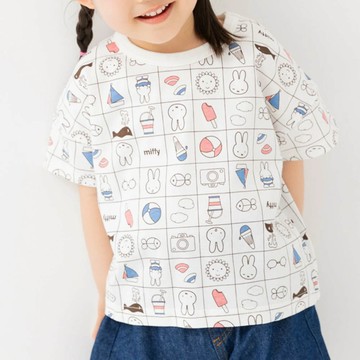 日本 Chil2 - 米飛兔限定短袖上衣-格子大集合-白