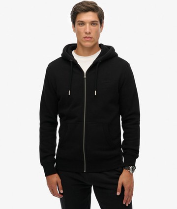 Superdry Men's Vintage Logo Embroidered Zip Hoodie Black Size: M