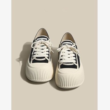 爆款帆布小白鞋女厚底2023春季新款餅干鞋小香風時尚兩穿休閑板鞋