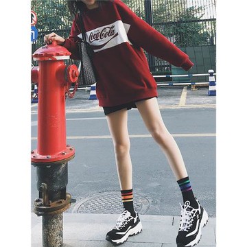 彩色條紋襪子女ins潮日韓網紅外穿搭鯊魚褲老爹鞋運動彩虹中筒襪