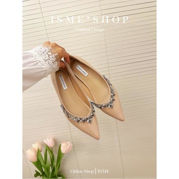 增高氣質法式高跟鞋尖頭淺口middot單鞋水鉆通勤百搭增高鞋裸粉色