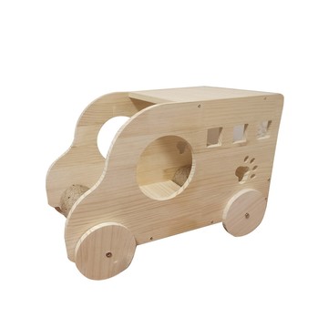 YIJIE 實木四季寵物窩——貓狗通用汽車床+貓抓柱玩具 多功能可拆洗家具