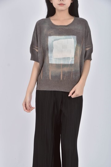 (F) cotelac棉質花卉純綿棕色短袖上衣