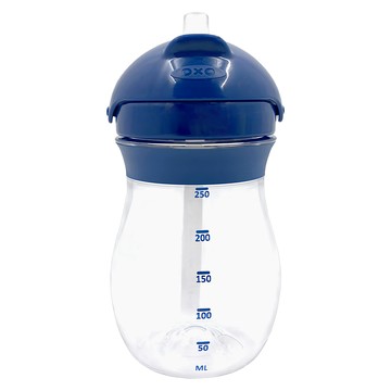 OXO tot 寶寶啾吸管杯 - 海軍藍 弧形瓶身設計 不易潑濺鴨嘴吸口 透明杯身印有測量刻度  1個  250ml