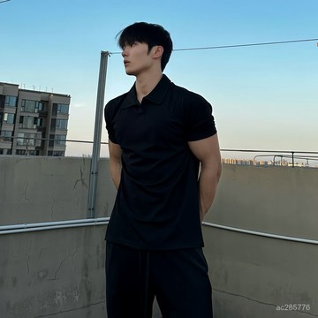夏季健身T恤亨利衫男翻領POLO收袖口顯身材短袖運動透氣休閒訓練