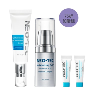 (75折加贈組)NEO-TEC 妮傲絲翠 醫美指定天然玻尿酸保濕組(高效保濕凝露+海洋膠原乳霜)