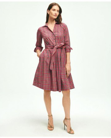 Brooks Brothers Women's Cotton A-Line Plaid Shirt Dress | Red | Size 2