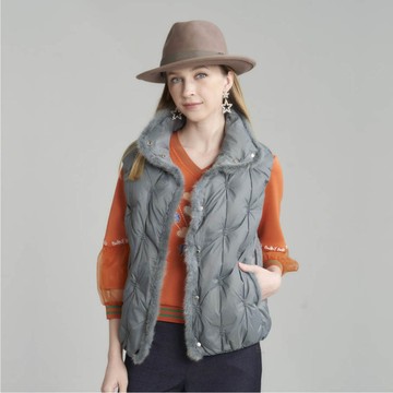 CLL巧玲瓏 菱格車紋翻領毛邊背心(綠色) 5364210