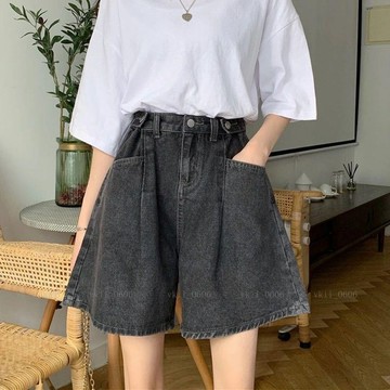 【韓版大尺碼女裝】 短褲 150公斤內可穿 顯瘦夏季新款ins闊腿卷邊大碼牛仔短褲女韓版高腰寬鬆a字熱褲子薄款 vk2