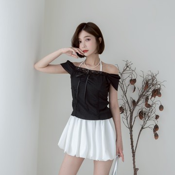 兩穿前綁帶蕾絲邊車線短袖上衣 SA2590-541【現貨】