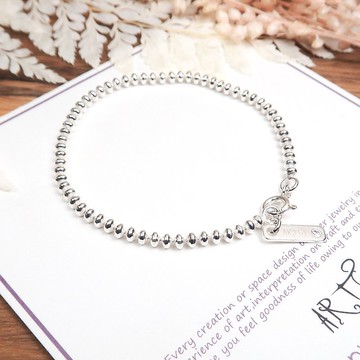 純銀可刻字 橢圓銀珠手鍊(2.8mm中細鍊) 珠珠手鍊 女生手鍊