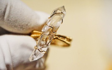 純手工進口14K包金繞線哥倫比亞利姆利亞白水晶柱開口戒指