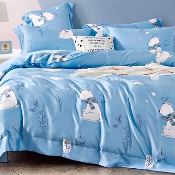 貝淇小舖 40支100%純天絲TENCEL 床包兩用被4件組 35cm  床包 + 枕套 2個 + 兩用被  雙人  熊熊樂園