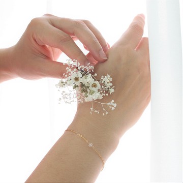 4月牡羊座誕生石 白水晶 14K注金幸運手鍊 送花語乾燥花束生日禮