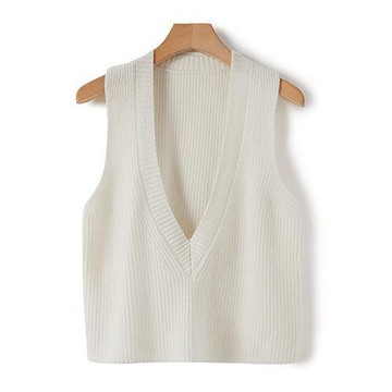 【巴黎精品】羊毛背心無袖針織衫-低V領純色坑條休閒女上衣5色a1if18