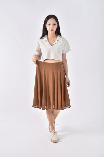 (L) 寬襬棕色長裙