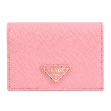 PRADA 1MV021 經典三角LOGO防刮扣式零錢短夾.粉/金釦