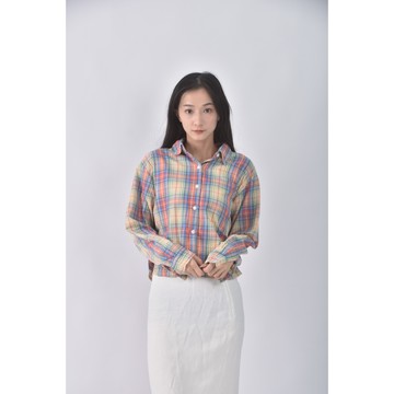 (M) elim格紋橘色長袖上衣二手衣