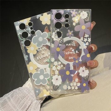 ins小清新花朵適用三星S25Ultra手機殼S24+磁吸保護套S23Ultra透明防摔殼S23+硅膠軟殼S22Ultra創意個性女款